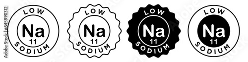 Low sodium icon. Na 11 salt free food product for dieting symbol. Healthy meal for fitness badge sticker vector.