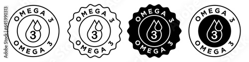omega 3 icon. Fatty acid diet supplement skincare product symbol. Essential fish oil in cosmetic serum vector. Omega 3 vitamin source sticker.