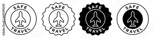 Safe travel icon. Tourist safety insurance policy symbol. Flight Journey accident risk free mark vector. Airplane transportation service sign.