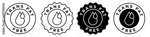 trans fat free icon. No cholesterol oil product packaging symbol. Non fatty dietary food vector.   photo