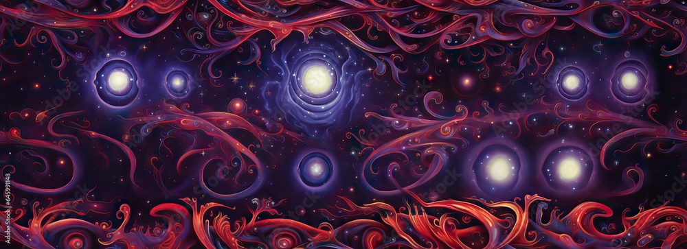 A mesmerizing horizontal depiction of a fourth-dimensional astral landscape, capturing the essence of realms beyond our understanding. Generative AI.