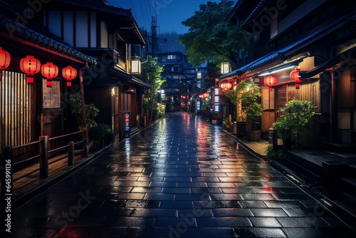 日本の京都風の夜の町並み（京都・奈良・寺院・神社）