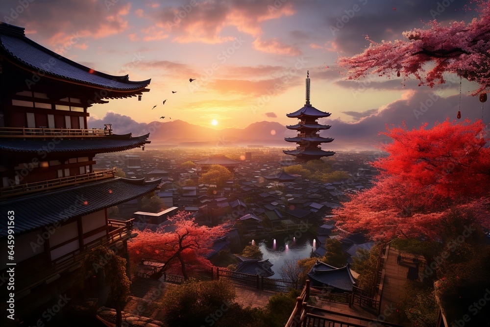 Fototapeta premium 日本の京都風の夕方の風景（京都・奈良・寺院・神社）
