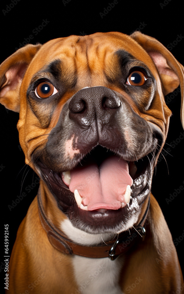 Close up portrait of a Boxer dog with open mouth Close up portrait of a Boxer dog with open mouth