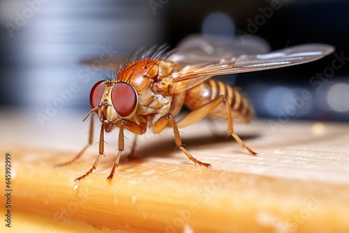 Makroaufnahme einer Fruchtfliege, Obstfliege, Taufliege, Bohrfliege photo