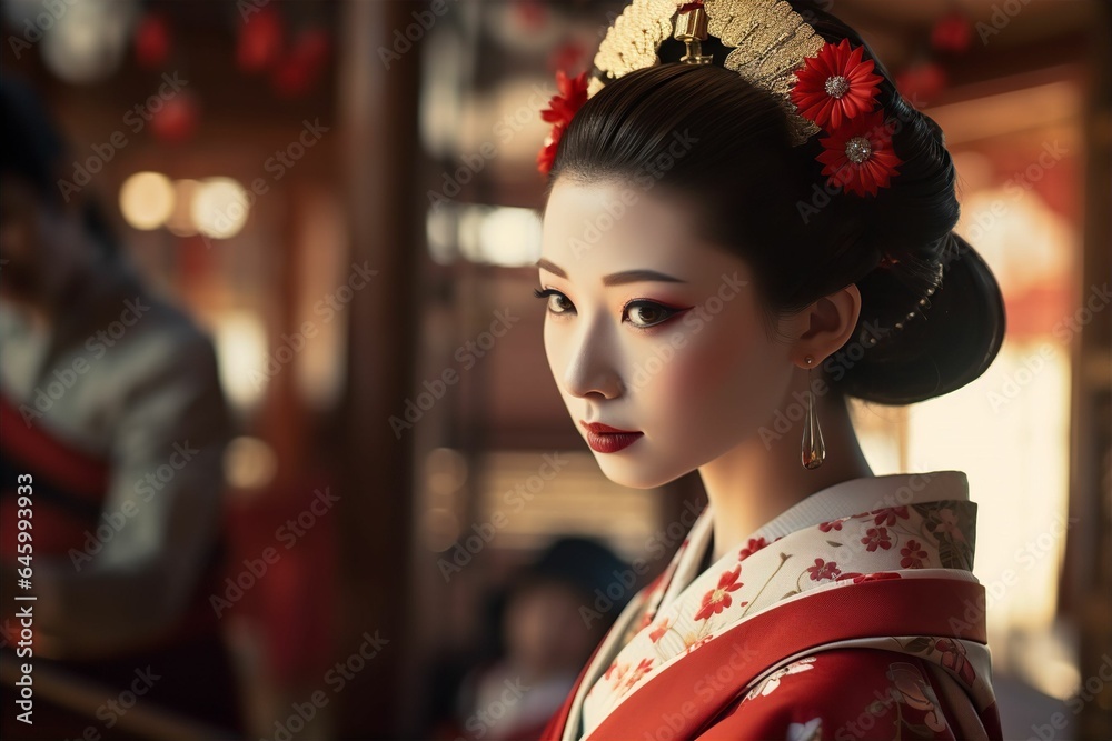 遠くを見る日本の着物の女性（舞妓・芸妓・和装・和服）