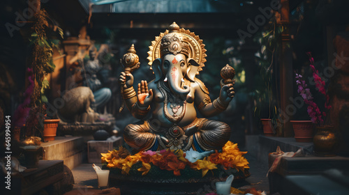 Ganesha Statue Serenity: Temple Wallpaper
