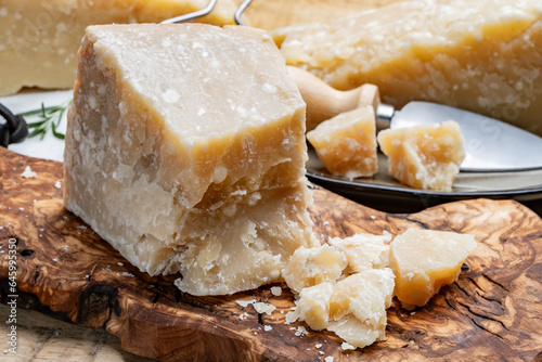 Cheese collection, 60 months old hard yellow Italian cheese parmesan or parmigiano reggiano