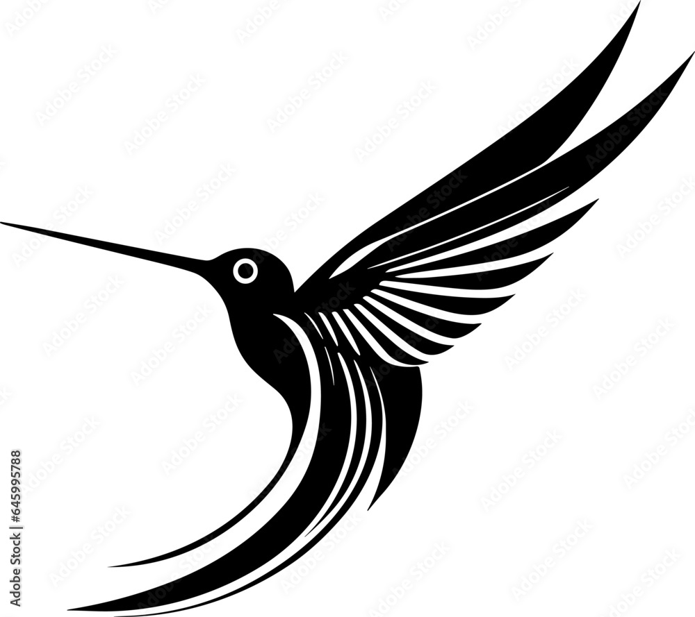 Fototapeta premium A vector line art concept in black and white, featuring an elegant hummingbird logo. Ideal for companies seeking a stylish and professional image. EPS-10