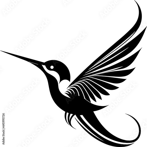 A vector line art concept in black and white, featuring an elegant hummingbird logo. Ideal for companies seeking a stylish and professional image. EPS-10