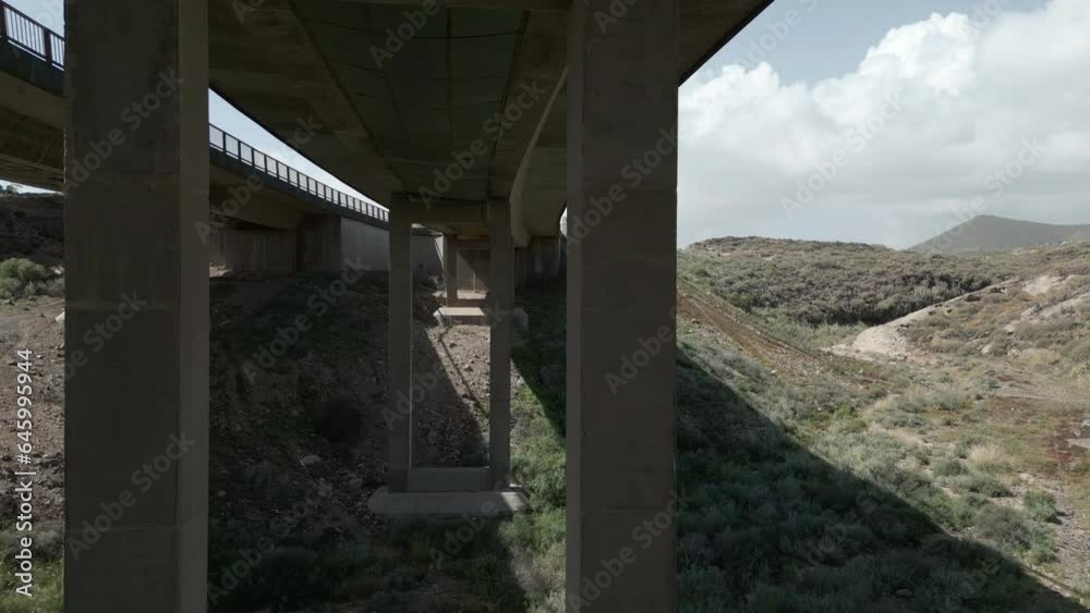drone passage under concrete modern bridge over canyon, Tenerife, 4k footage drone passage under concrete modern bridge over canyon, Tenerife, 4k footage
