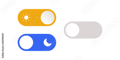 On Off toggle switch buttons, day and night icon switch toggle - dark mode, light mode switch button - On Off or Light and Dark Buttons - Sun and moon symbols with enable or disable button