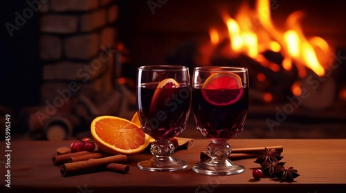 empty space for mockup presentation display Two glasses of autumn mulled wine