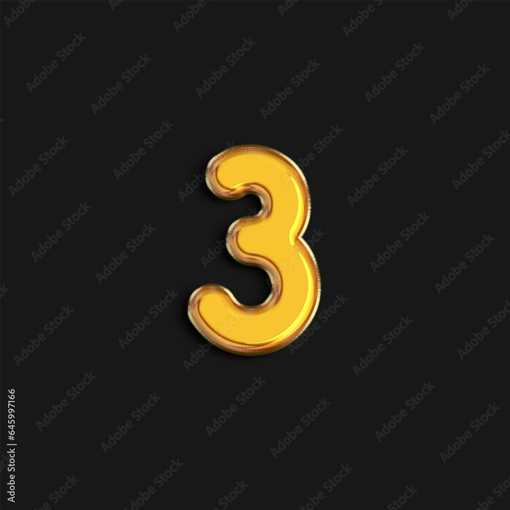 Fototapeta premium Gold number 3 foil balloon on black background. Three year anniversary background. 