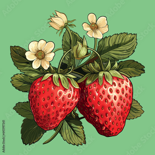 strawberries vector flat image vintage
