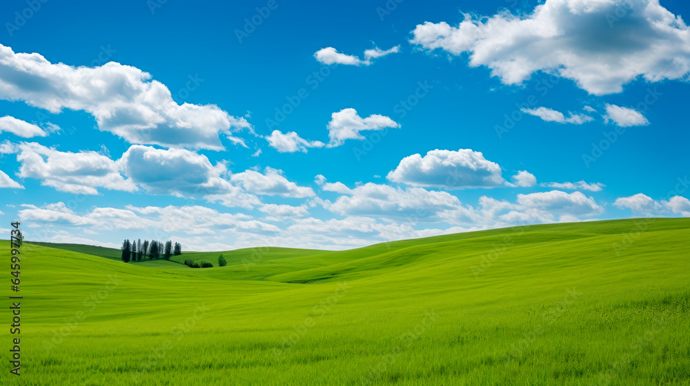 Green grassland with idyllic blue sky background Green grassland with idyllic blue sky background