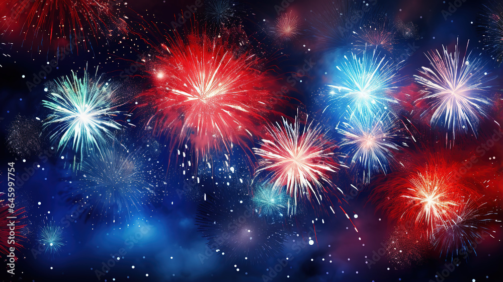 Sparkling red blue white celebration fireworks Sparkling red blue white celebration fireworks