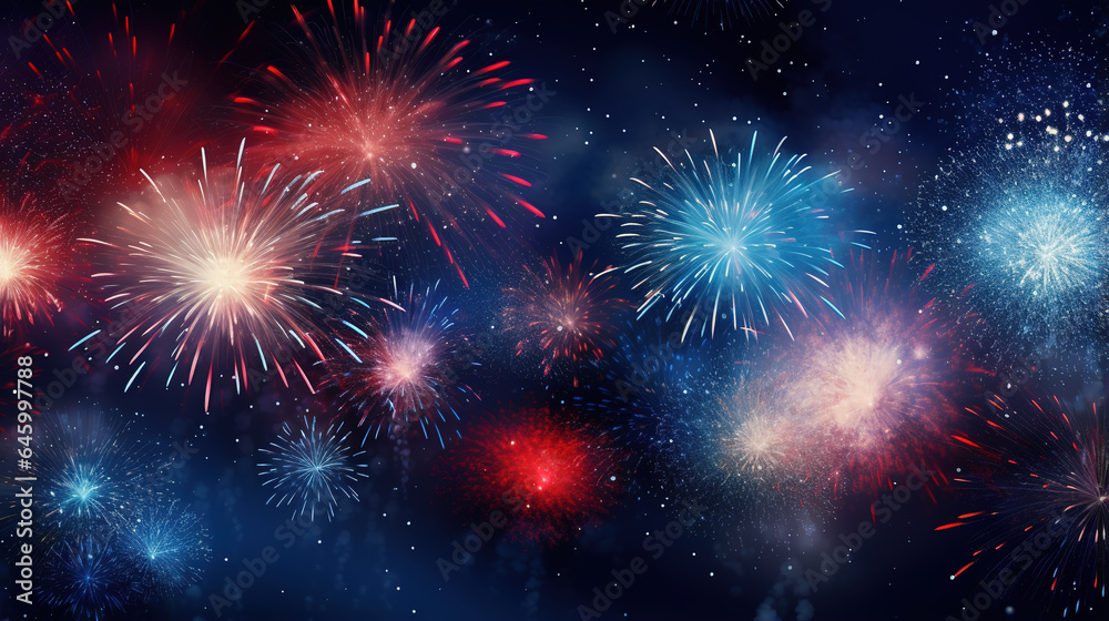 Fototapeta premium Sparkling red blue white celebration fireworks