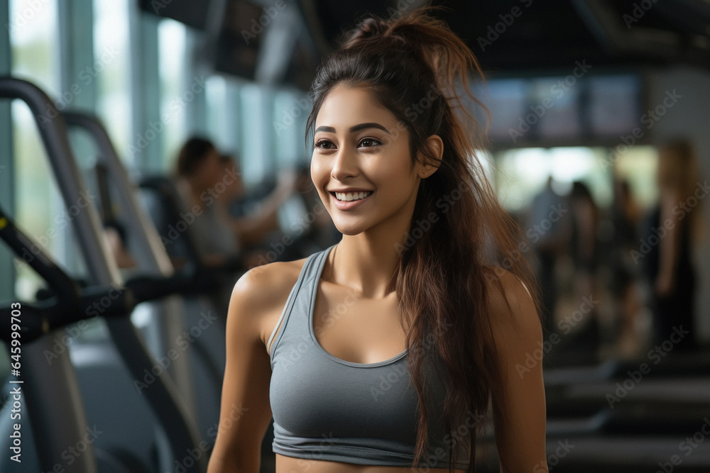 Young muscular woman standing at gym. Young muscular woman standing at gym.