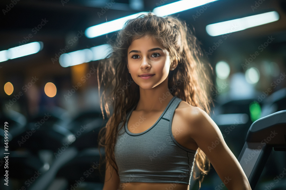 Young muscular woman standing at gym. Young muscular woman standing at gym.