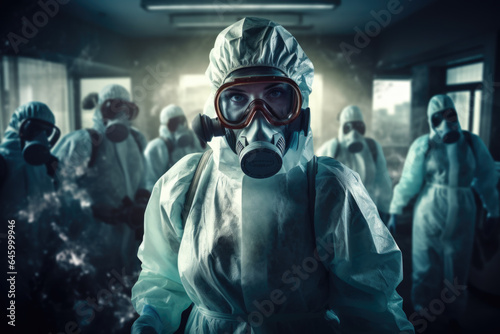 Scientist Doctor in Hazmat Suit and Mask, Virus Protection, Contagions, COVID, Flu, Outbreak, Ebola, Person, Generative AI