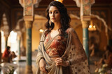 Gorgeous indian female or queen standing at palace
