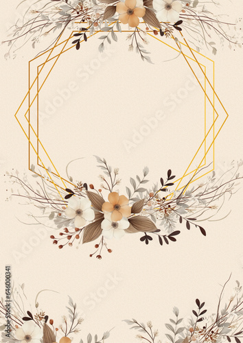 Brown white and beige vector realistic golden luxury invitation with flora and flower