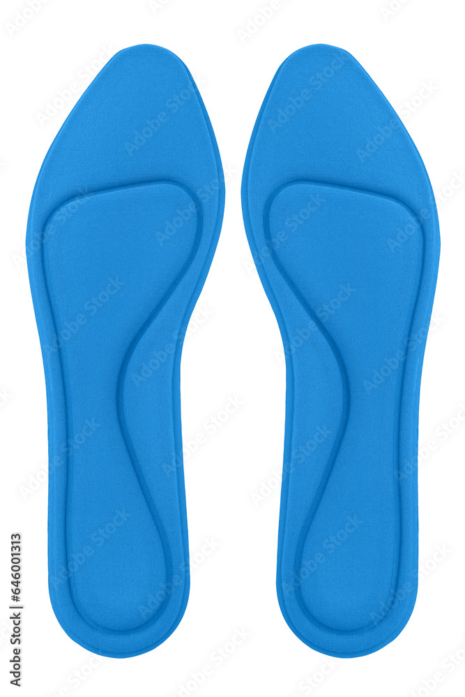 2 blue insoles for shoes memory foam isolated on white background 2 blue insoles for shoes memory foam isolated on white background