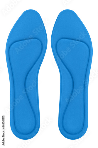 2 blue insoles for shoes memory foam isolated on white background