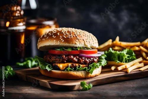 hamburger on black background