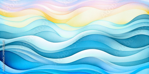 Ocean water wave illustration copy space for text. Abstract blue, teal happy cartoon sunny wave for pool party or ocean beach vacation travel. Web mobile wavy background texture wave