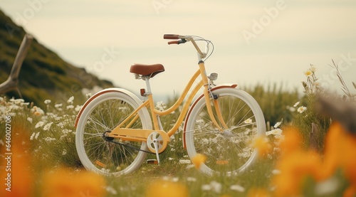 Vintage bicycle in a field of flowers. Soft focus. © Faith Stock