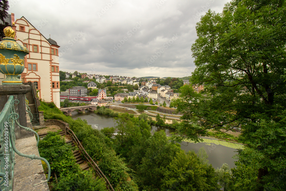View of the Weilburg Castle yard in Hesse, Germany.