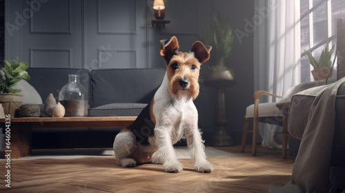 Fox Terrier enjoying indoor comforts. photo