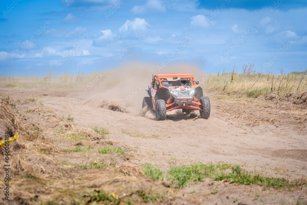Amazing view on sandy active UTV. Extreme ride on 4x4 Amazing view on sandy active UTV. Extreme ride on 4x4