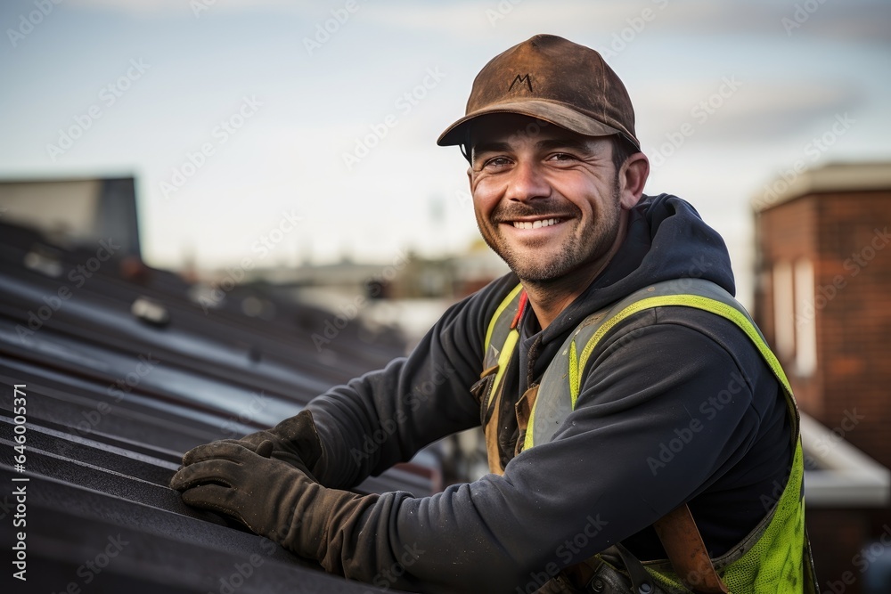 Construction worker on the roof. Construction worker on the roof.
