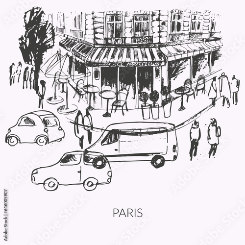 Hand drawn Paris urban sketch