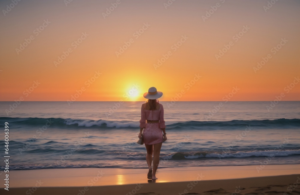Woman on beach at sunrise