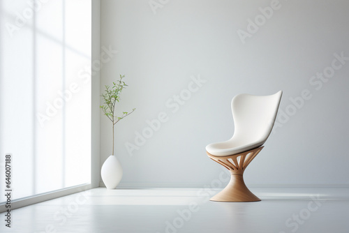 Modern chair with shadow in white room background