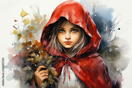 Little red riding hood drawn with watercolor isolated on background