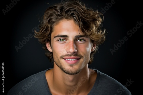 Attractive young man looking his best in a photoshoot. in a studio with black background