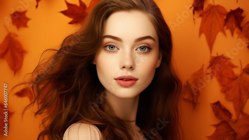 Beautiful model with autumn leaves