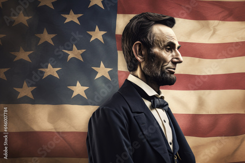 Abraham Lincoln Illustration with American Flag - President, Election, Vote, Independence - Generative AI