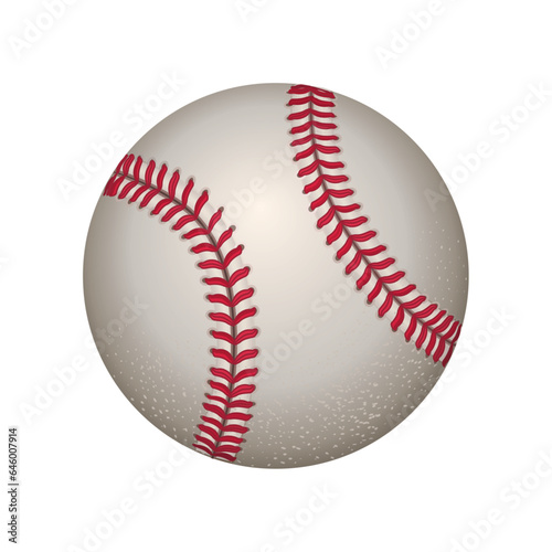 Vector illustration of realistic baseball leather ball. Basic softball. Hand drawn sketch baseball ball in color, isolated on white background. Detailed drawing in the style of vintage. 
