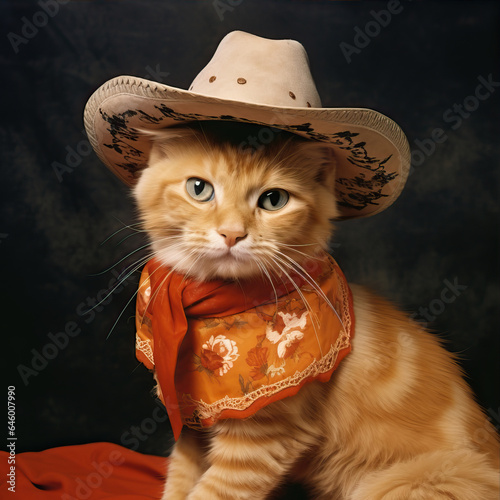 Cute cat wearing a cowboy hat photo