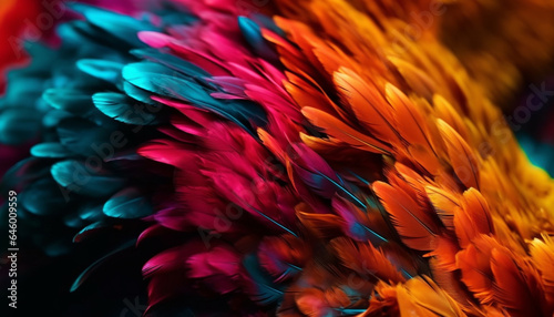 Vibrant colored macaw tail creates abstract celebration of nature beauty generated by AI © Stockgiu