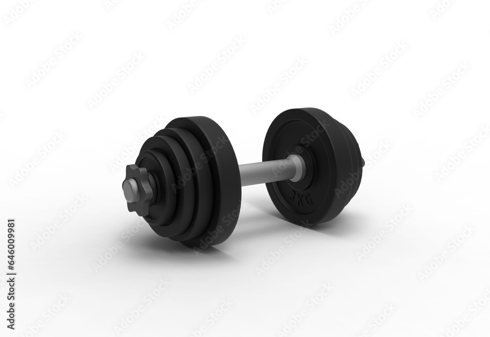 Dumbbell angle view with shadow 3d render