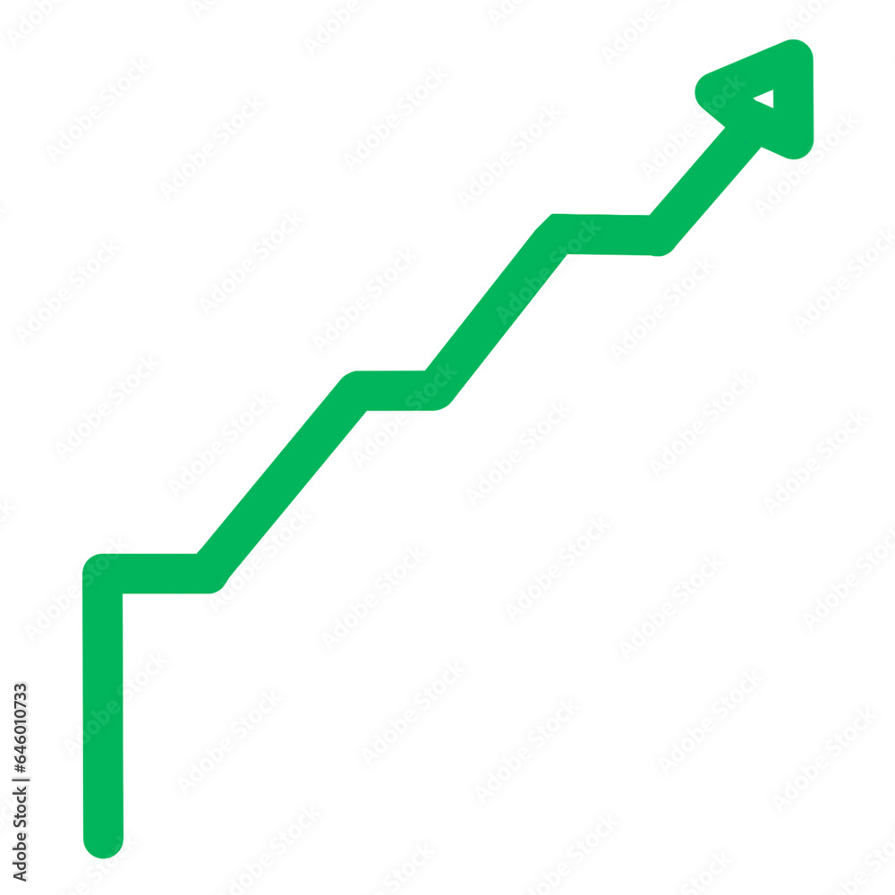 The green graph line points up. The green graph line points up.