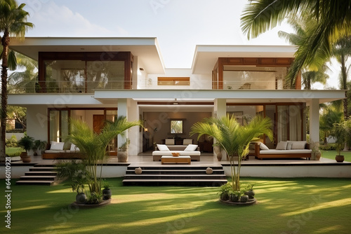 Luxury Home With Garden, Modern Indian House, Modern Indian House Design, Modern Indian House Exterior