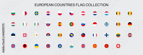 European countries flags collection. Neumorphism style. Vector EPS 10